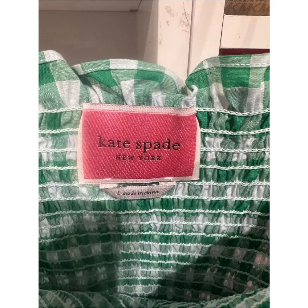 0008kate spade Green Gingham Smocked Maxi Dress